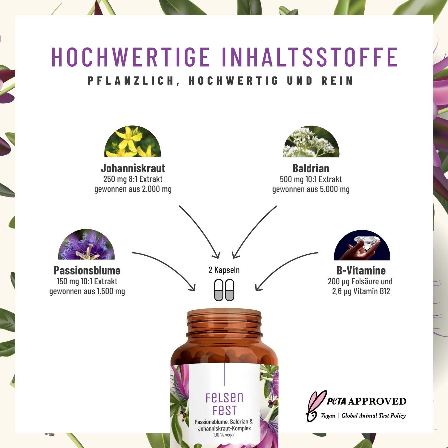 Naturtreu Valerian, passionflower & St. John's wort for calm and relaxation - Felsenfest